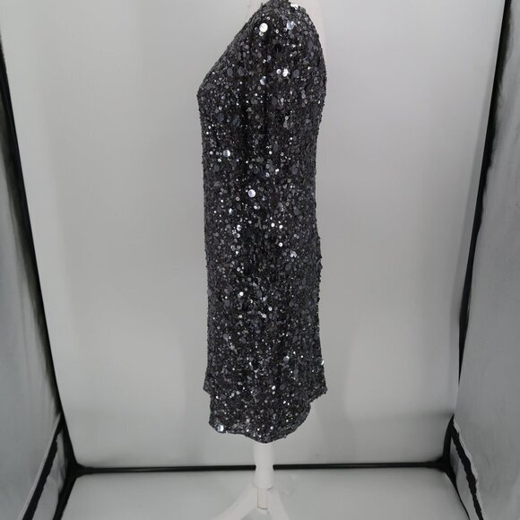 Aidan Mattox Silver Fully Sequined Long Sleeve Cocktail Dress Size 10 - Picture 6 of 13